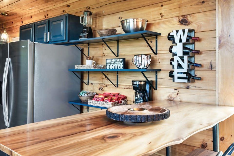 Beautiful custom live edge bar/table with additional seating for 4