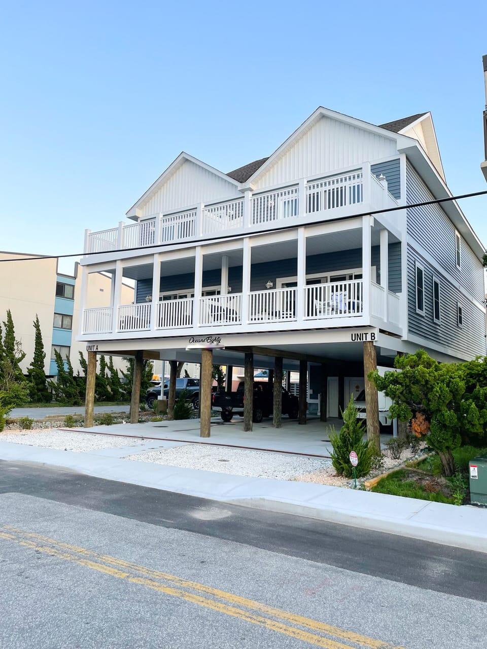 Our home: Townhouse (right) located steps away from the beach