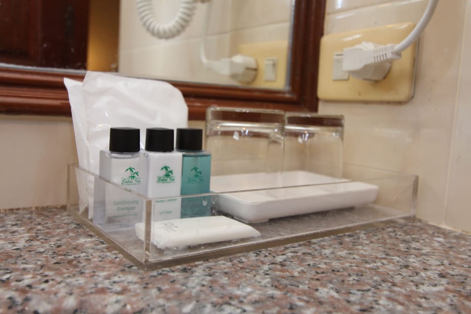 Free toiletries, hair dryer, towels, soap