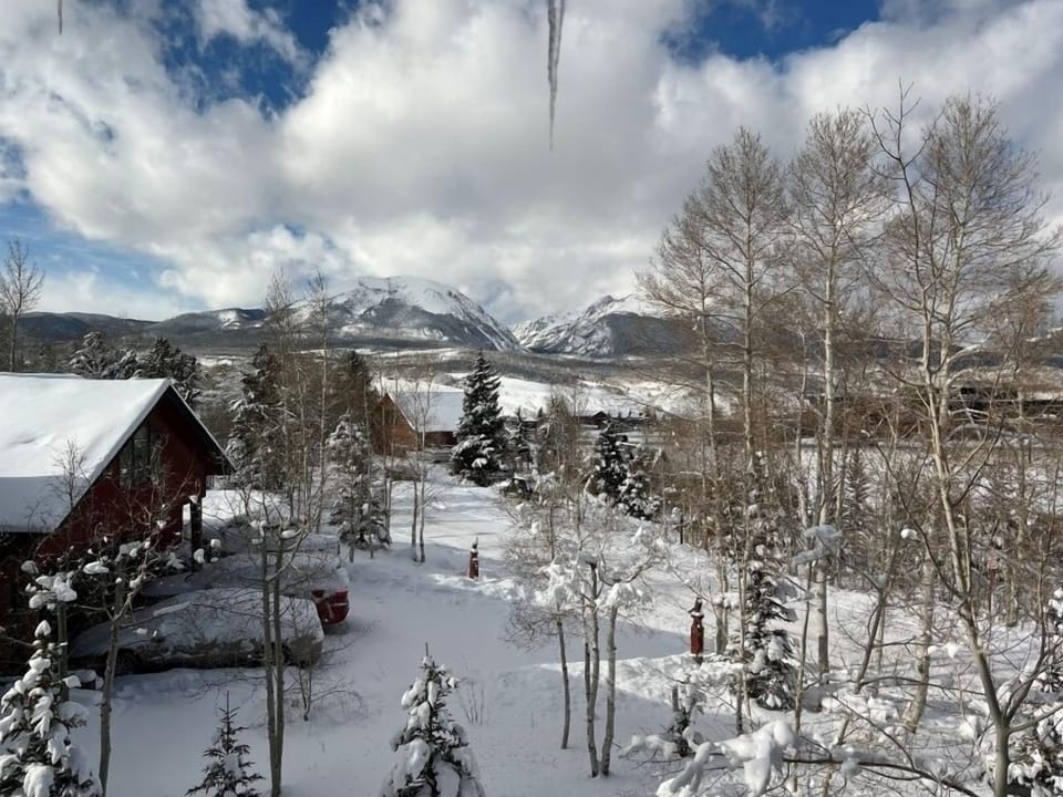 Exterior view from the front of the property during winter.