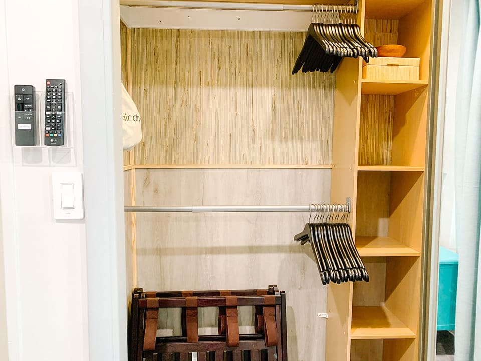 All the closets have plenty of hangers & luggage racks.  Switches are labeled.