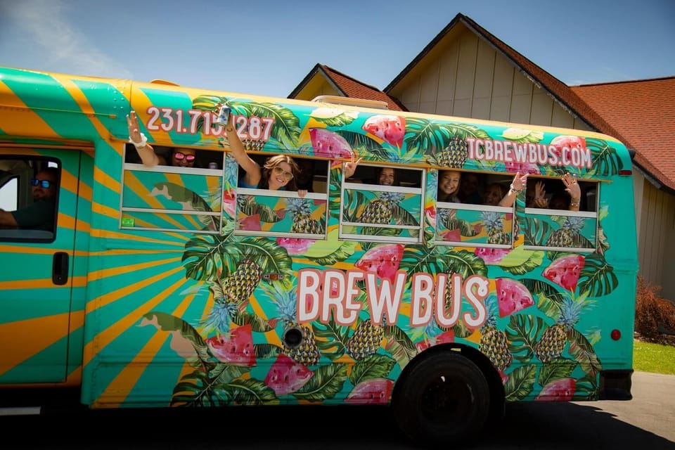 Colorful Brew Bus serving up fun vibes & local flavor.