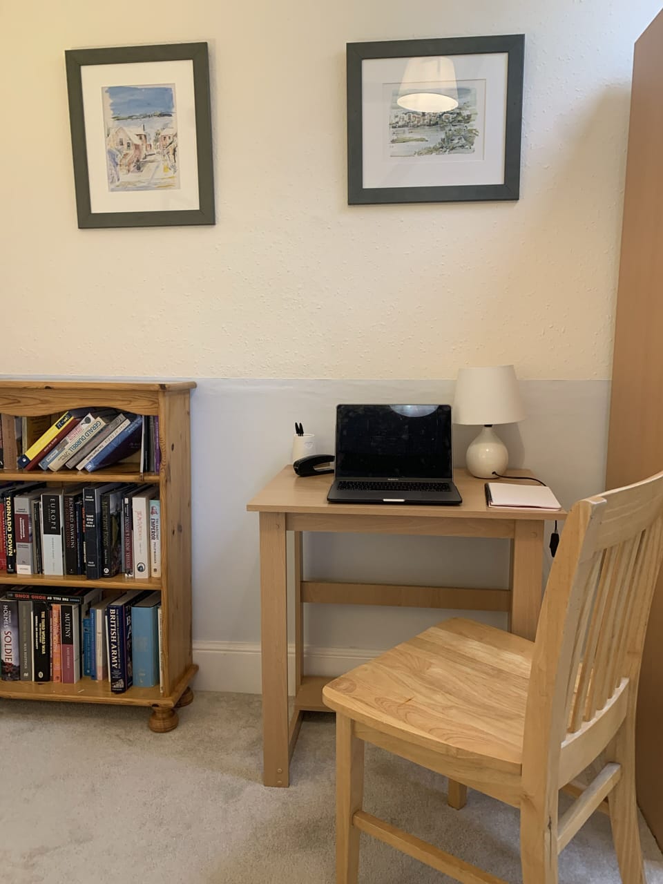Desk area of King size bedroom with sea and river views