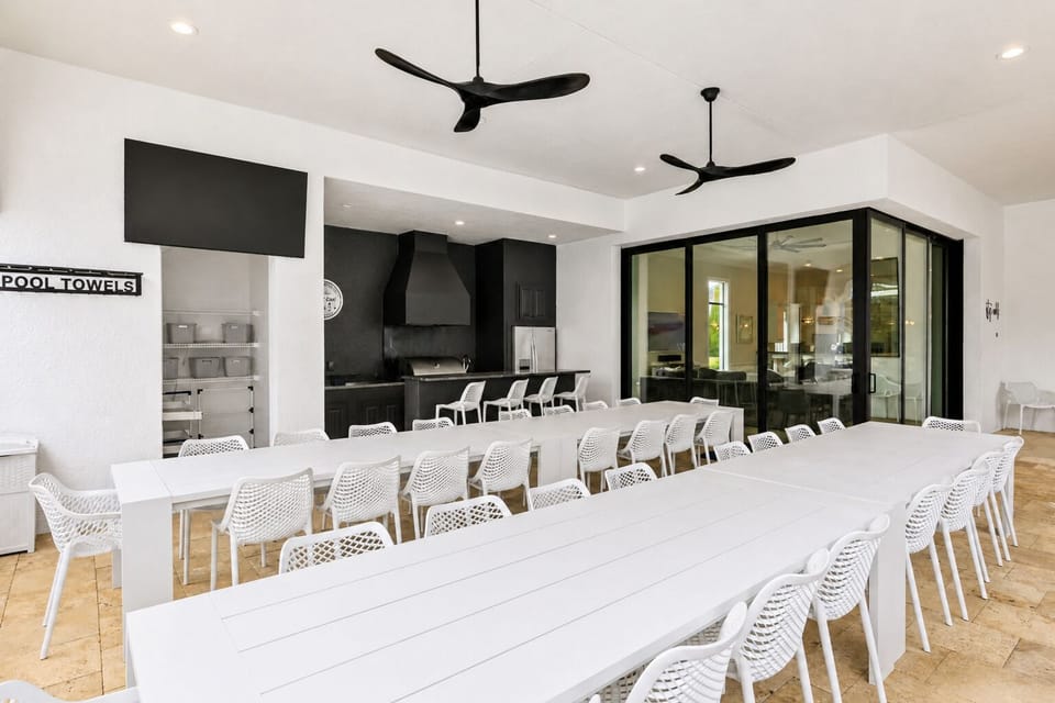 Enjoy your meal from the barbecue at the outside tables that offers combined seating for 36