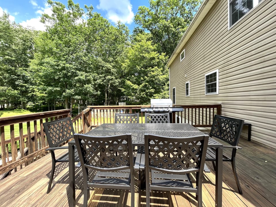 A seating area on the back deck. 