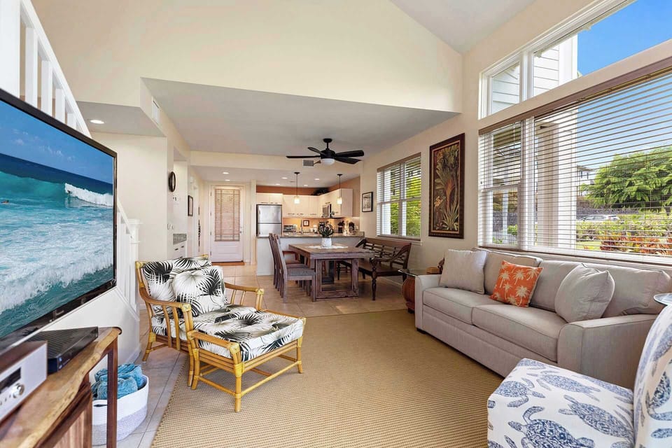 Townhome, Multiple Beds, Patio, Garden View (Na Hale O Keauhou #I1) | Living area | 50-inch flat-screen TV with digital channels