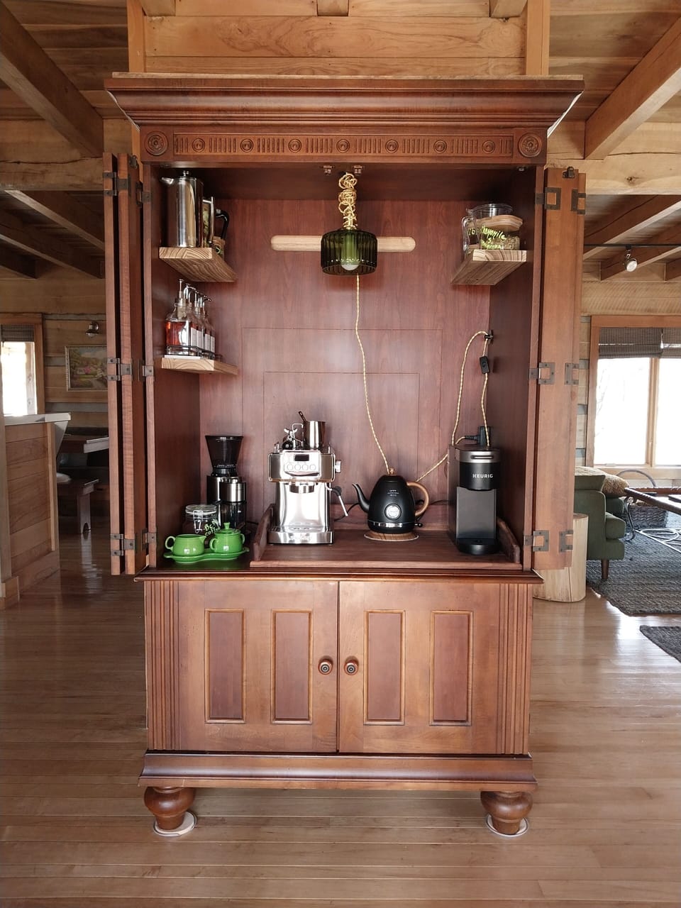 Coffee & tea bar Armoire conversion fully stocked.
New-Ninja Lux Espresso!