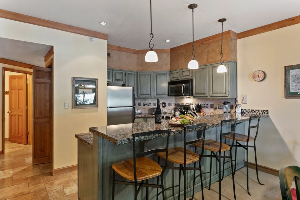 Indoors, Kitchen, Refrigerator, Kitchen Island, Microwave
