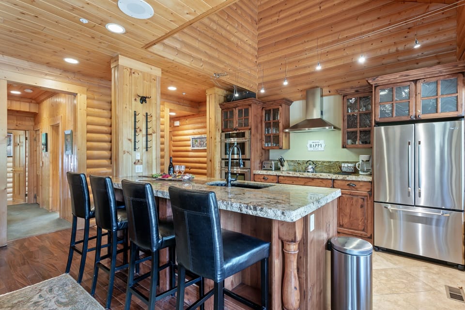 Indoors, Hardwood, Kitchen, Kitchen Island, Refrigerator