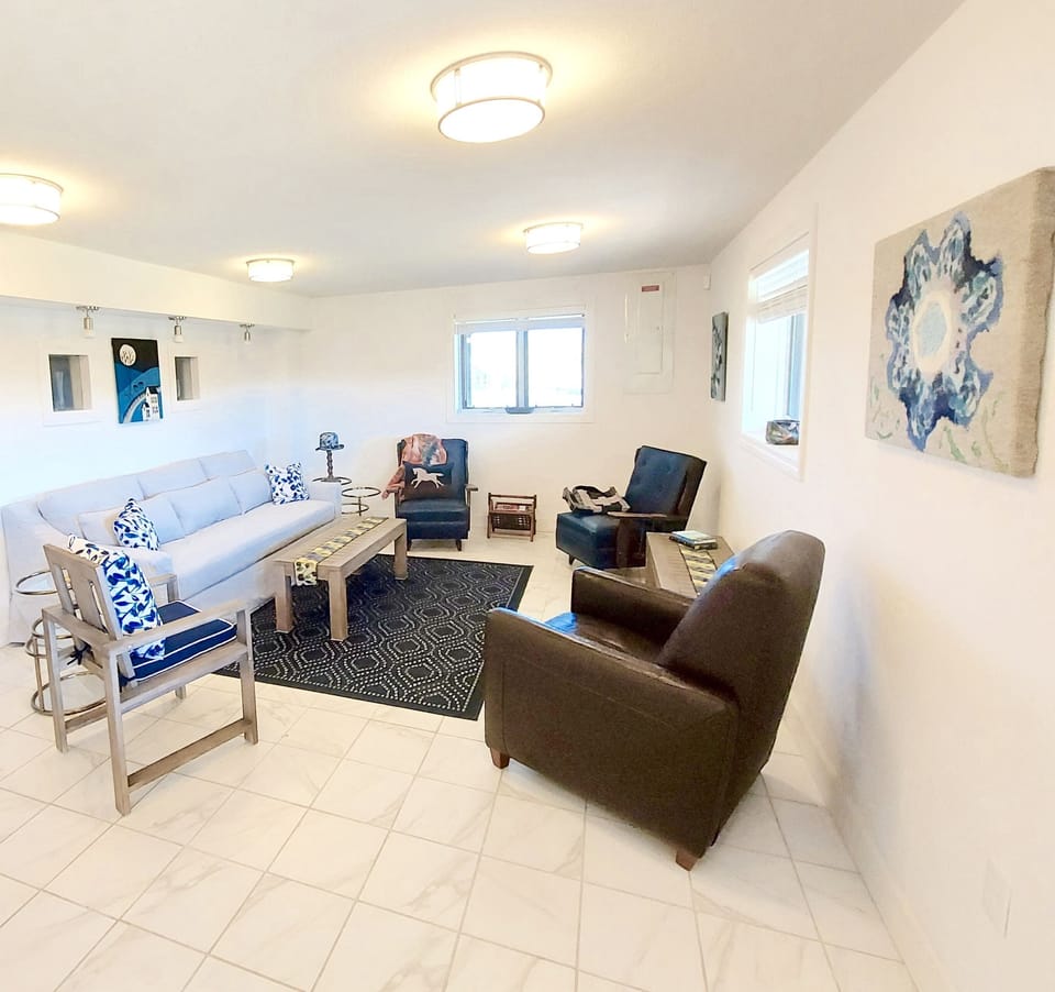 Living room 
Down stuffed sofa is also a twin bed.