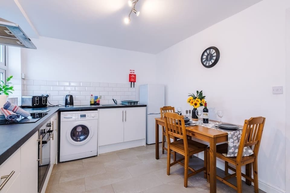 The fully equipped kitchen has everything you need for a long or short stay in Crewe.