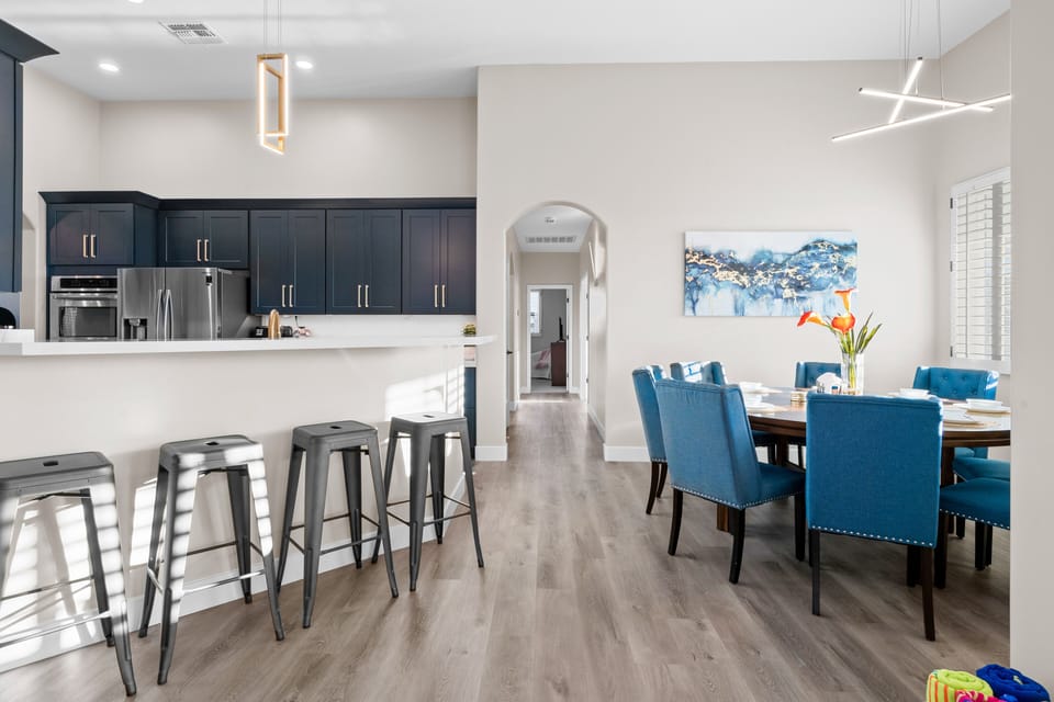 Kitchen and dining area open floor plan concept