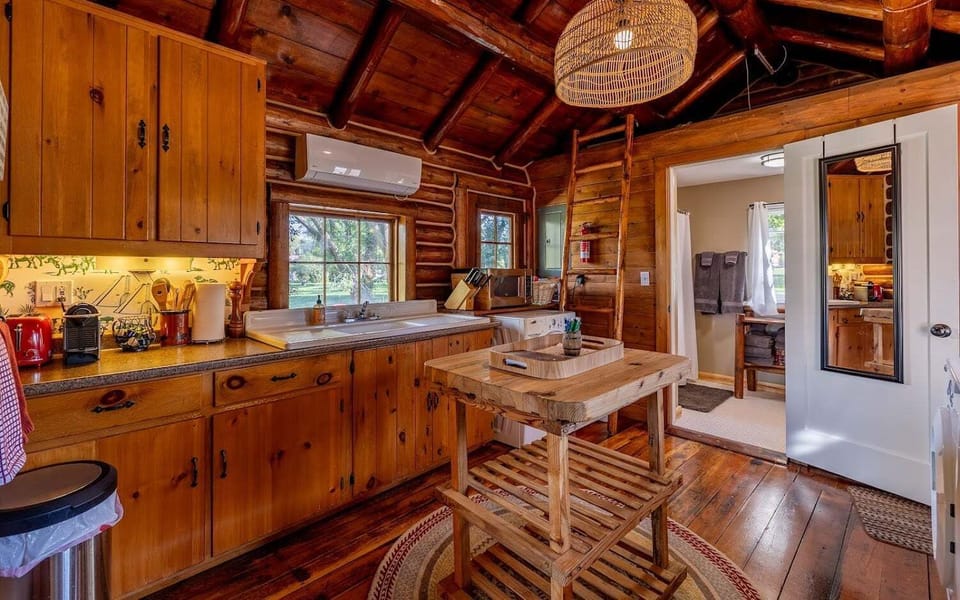 The kitchen has ample space to prepare meals.