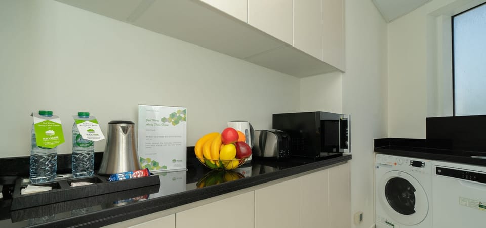 Deluxe Apartment | Private kitchen | Full-size fridge, microwave, oven, dishwasher