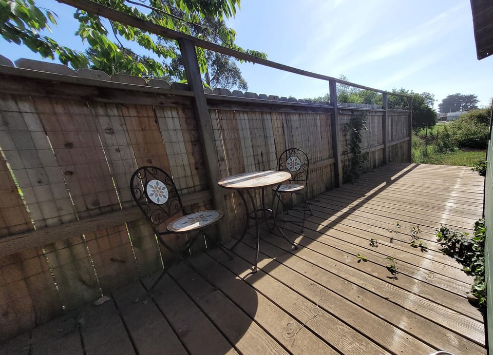 Private deck just outside sliding glass door in kitchen