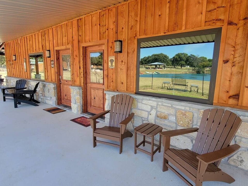 4 Themed Cabanas share porch overlooking pond