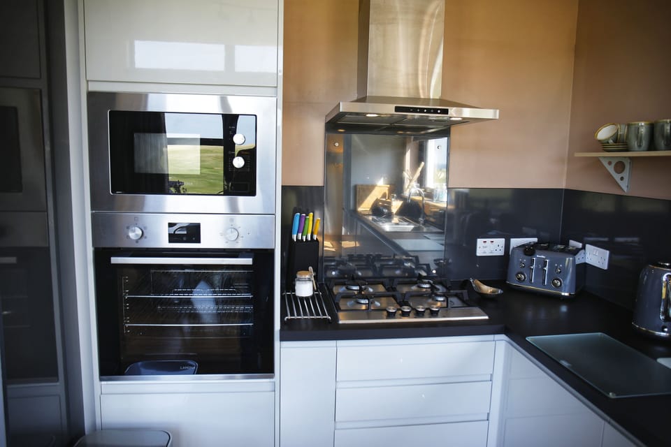 Fridge, dishwasher, cookware/dishes/utensils