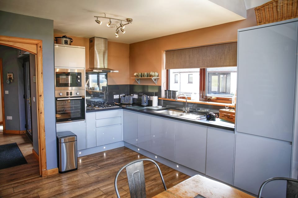 Fridge, dishwasher, cookware/dishes/utensils
