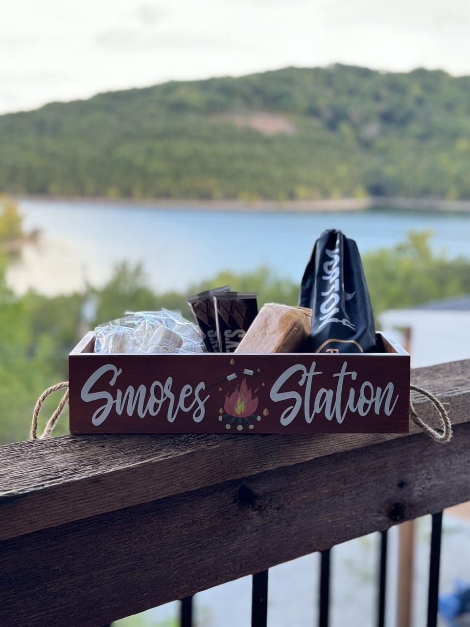 Complimentary s'mores station! We provide everything you need; roasting sticks, a package of graham crackers, 2 Hershey bars and 8 marshmallows.