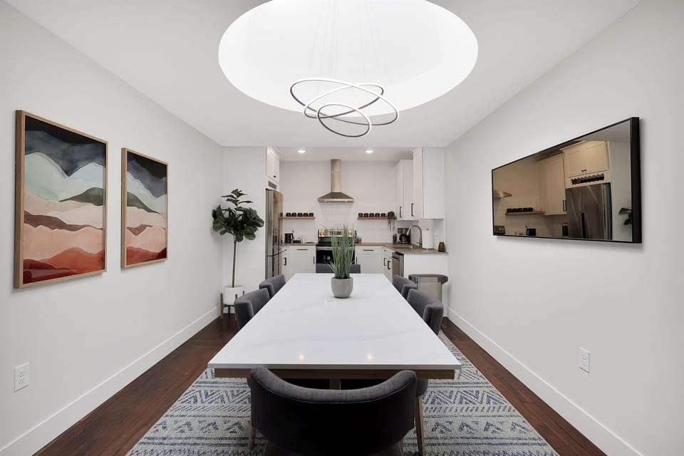 Dining room with large circular Skylight
