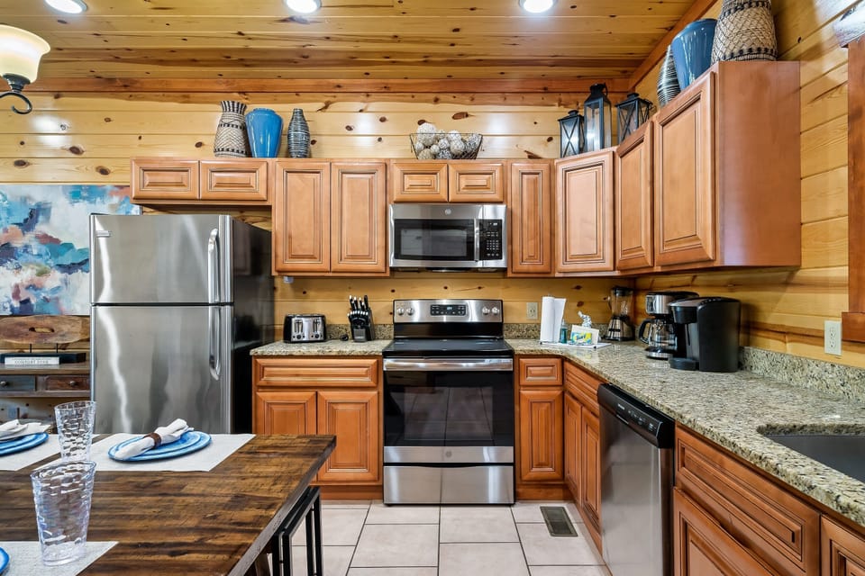 Fully stocked kitchen to prep your favorite meals.