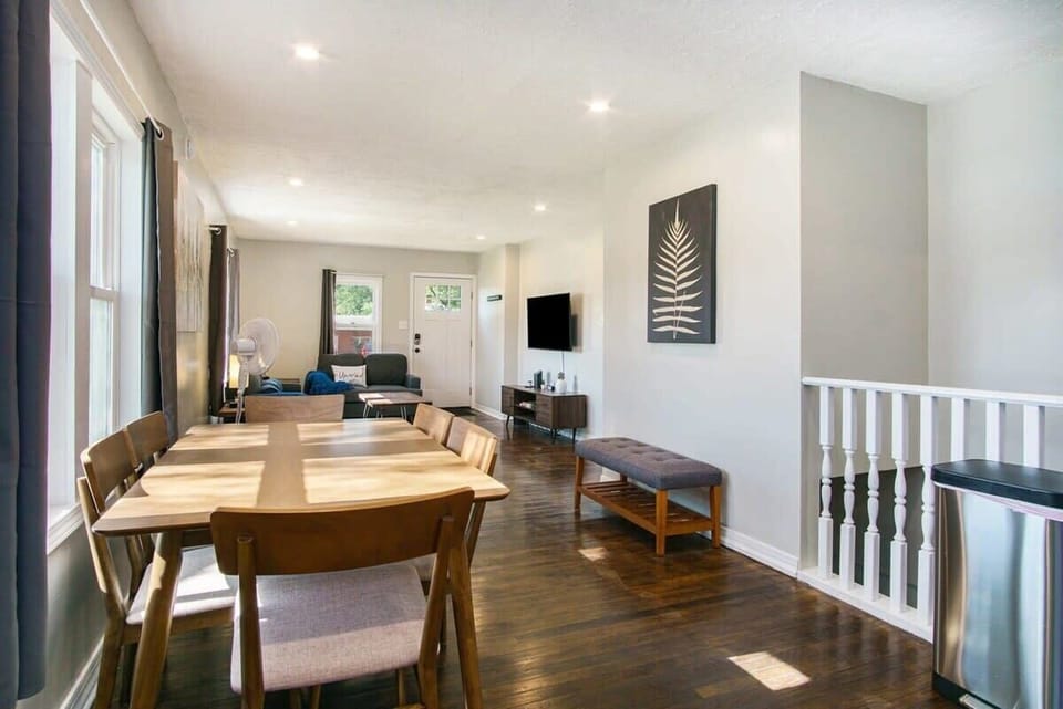 Open space dining area with window view