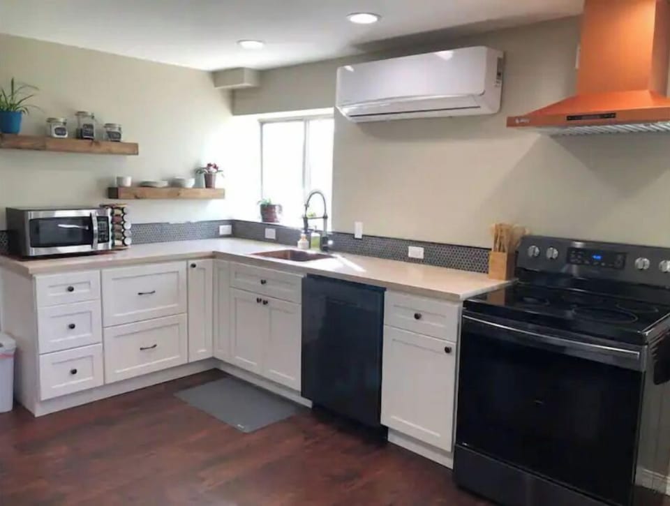 Newly renovated, well stocked kitchen with full size appliances. 