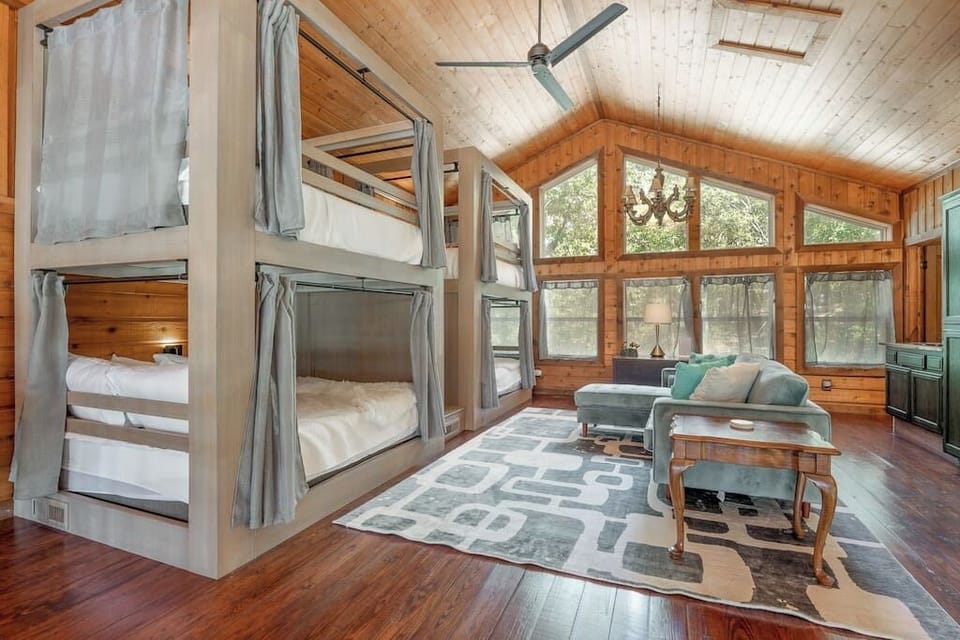 Your downstairs family room also includes unique bunk beds.