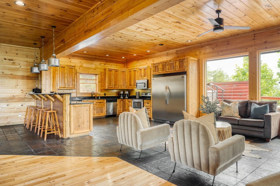 Additional seating at the kitchen counter.