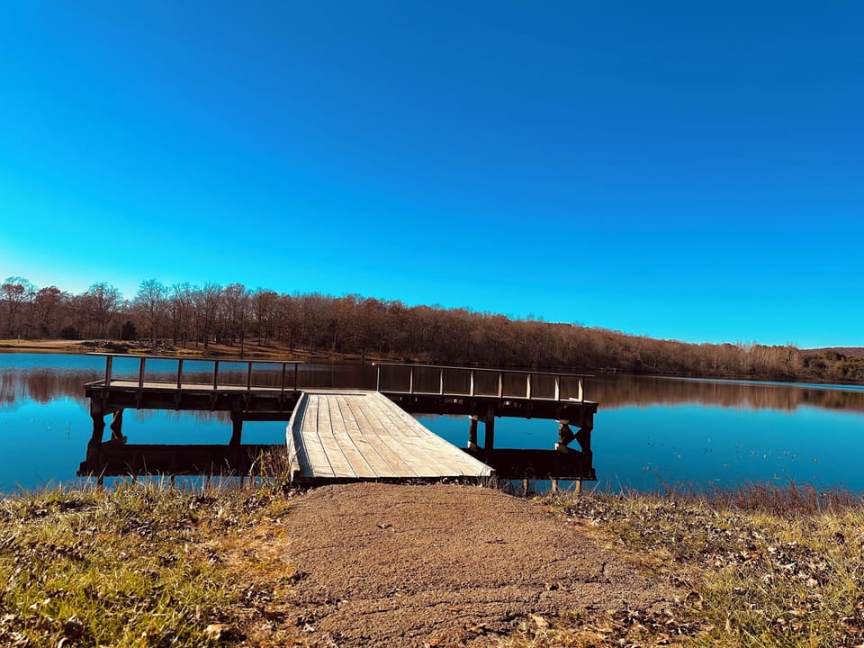 Dock for Shepherd Mountain Lake 1/2 mile up the road.