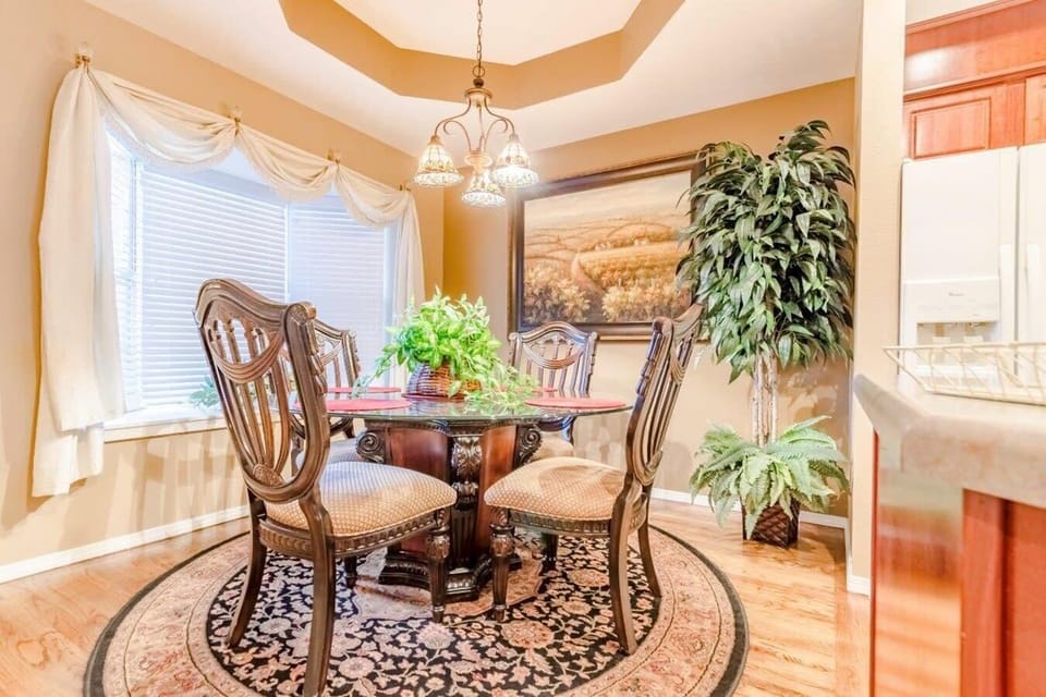 Kitchen overlooks Dining and Living Rooms.