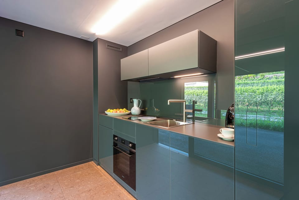 Full-size fridge, oven, dishwasher, espresso maker