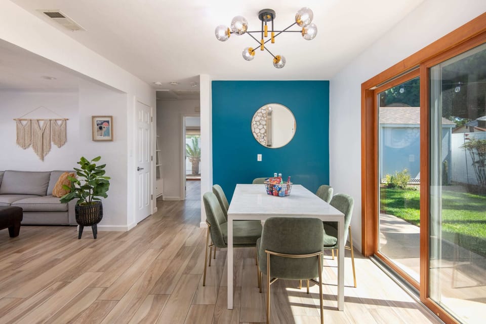 Large glass sliding doors let the sunshine flood in
