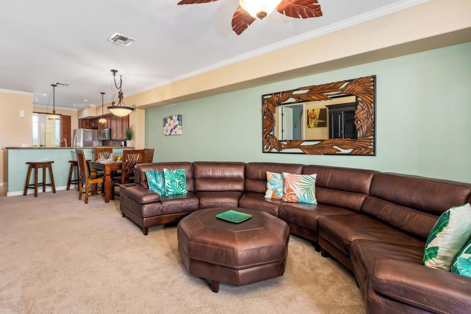 Bright living room with sliding doors to lanai