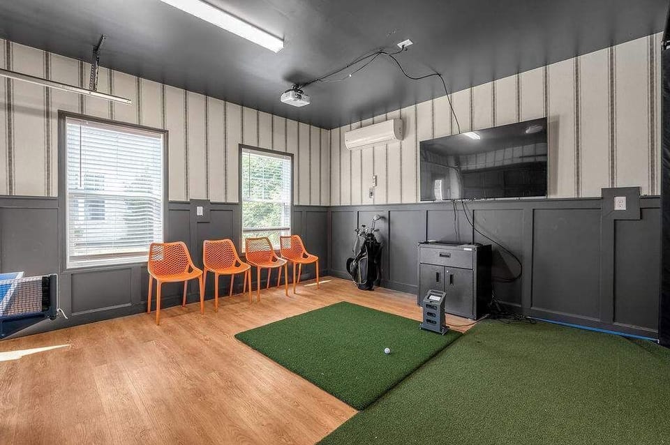 Let the competition spill into the night - simulator, foosball, and ping pong all in one room means nobody's bored.