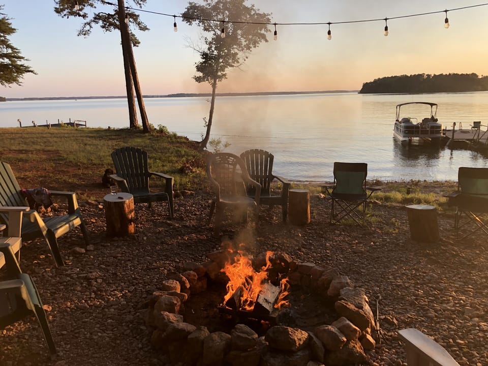 Relax by a fire next to the lake