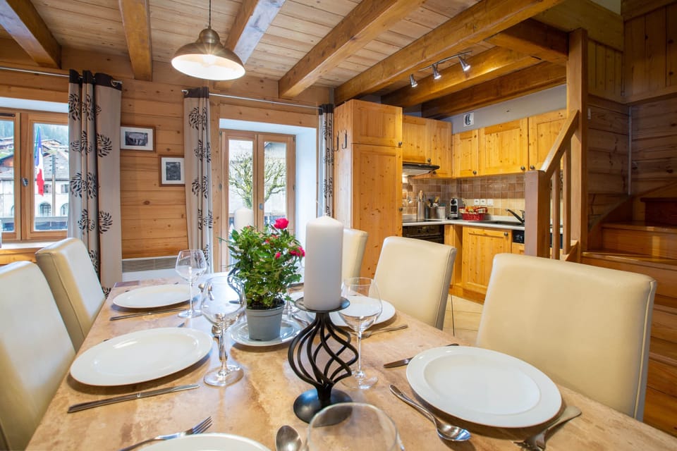 Dining table and kitchen