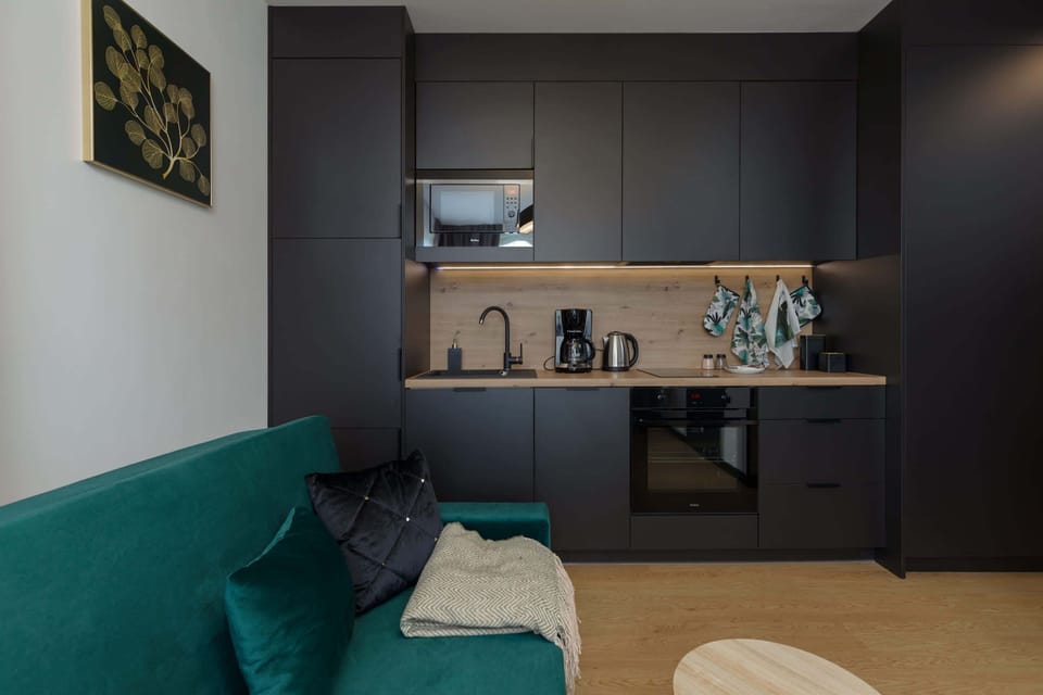 Hramornian combination of living room and kitchenette.