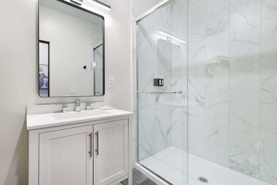New walk-in tiled shower