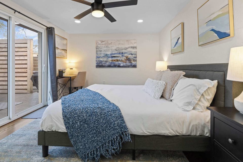 The master bedroom has a King sized bed.