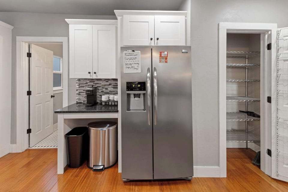 Featuring all stainless steel appliances and plenty of cookware and utensils.
