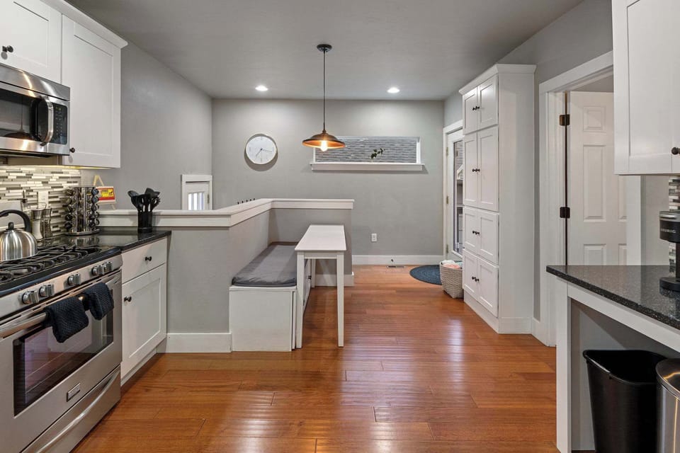 There is a breakfast nook as well as the door leading to the backyard.