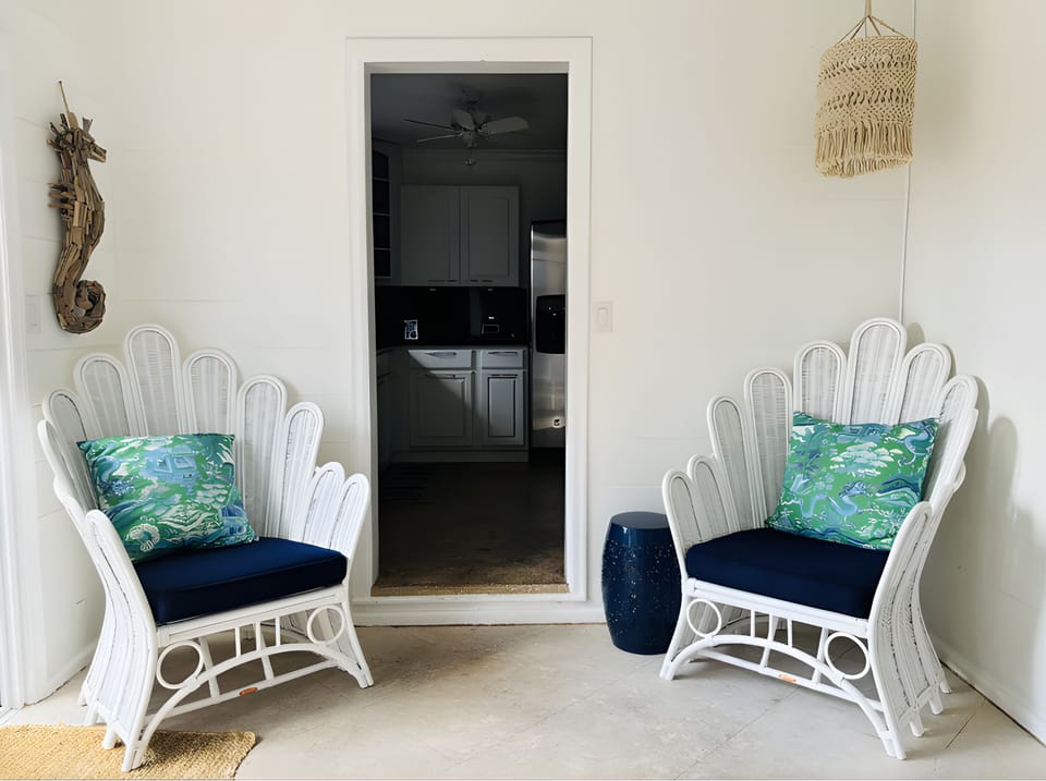 Feeling the Florida vibes yet? Have your morning coffee or evening beverage from these custom seashell chairs in the "Florida Room".