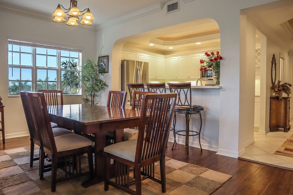 Dining for 6 in the Dining Room and 3 more at the Breakfast Bar