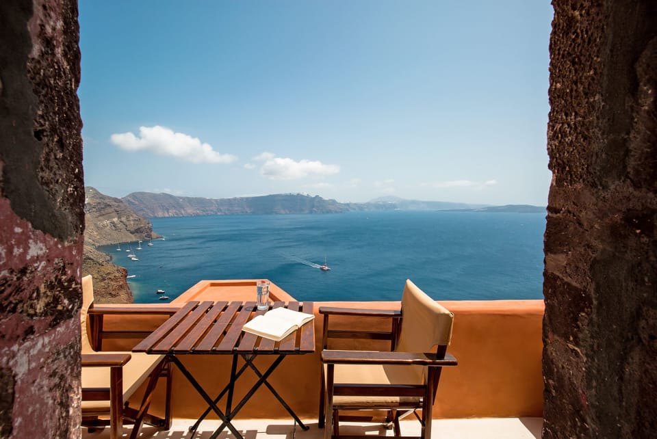 Private balcony overlooking the caldera