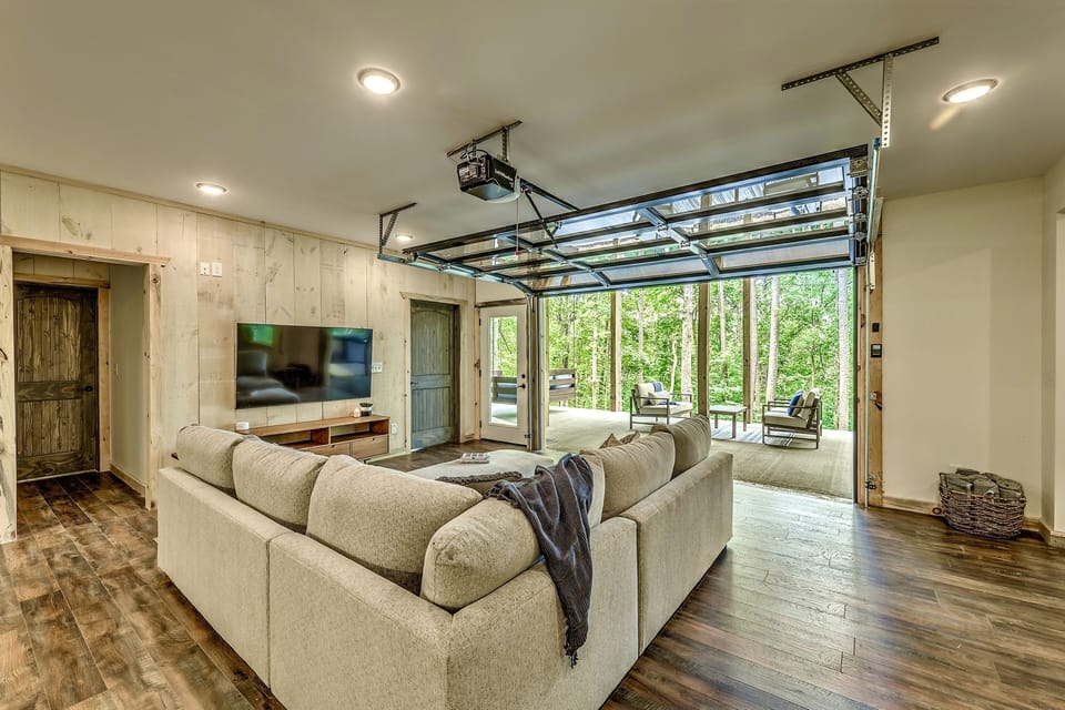 Create an indoor/outdoor experience! Groups can play pool, swing, build a fire. 
