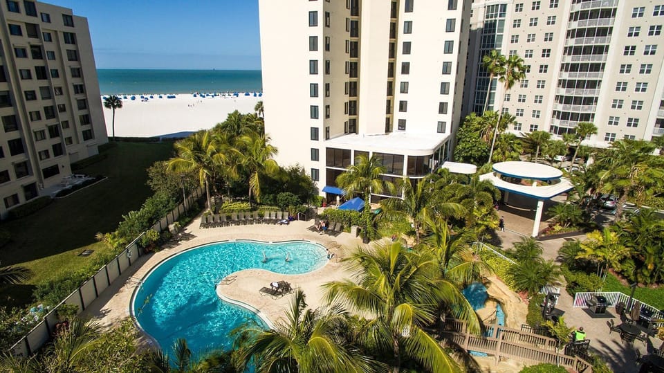 Take in the views while lounging around the on-site outdoor pool.