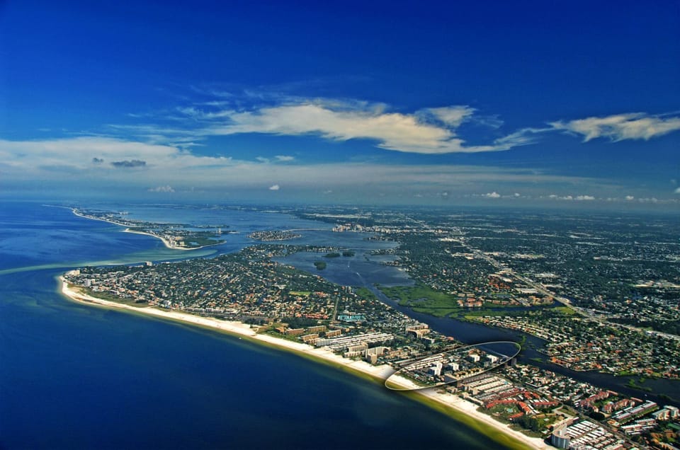 Aerial view of Siesta Key.  Peppertree Bay  the lower right corner of the photo.