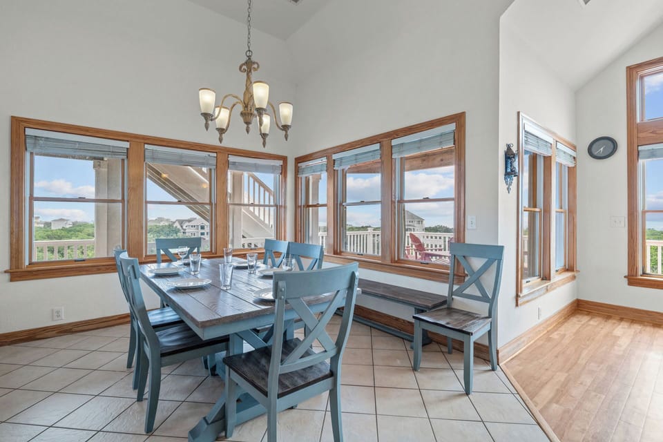 The 8-person dining table brings everyone together for those meals that will last well into the evening.