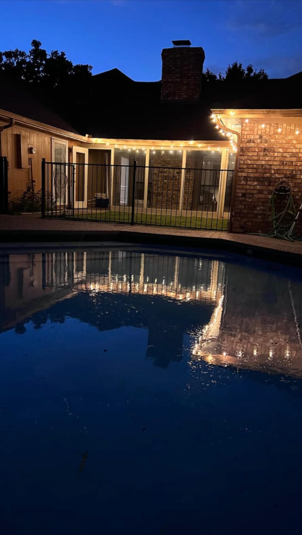 Pool area at night 